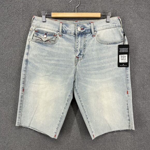 True Religion Jean Flap Shorts Men's 32 Ricky Relaxed Straight raw hem NEW - Picture 1 of 15